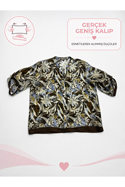 GRANDİ Plus Size Floral Patterned Judge Collar Relaxed Fit Women's Shirt