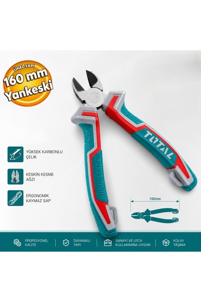 TOTAL THT230606 Ergonomik Saplı 160 mm Metal İnşaat Teli Kesim Kablo Kesme Ya...