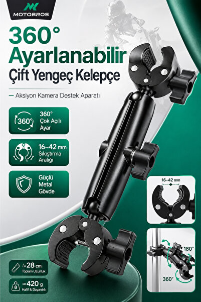 Motobros Motosiklet Aksiyon Kamera Tutucu 360° Ayarlanabilir Y1 Motosiklet Çi...