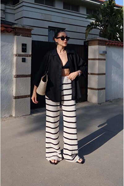 Havoş Ecru Feast Striped Knitwear Trousers
