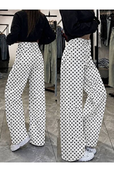 deniva Women's Polka Dot Wide Leg Oversize Jeans (Denim) Trousers