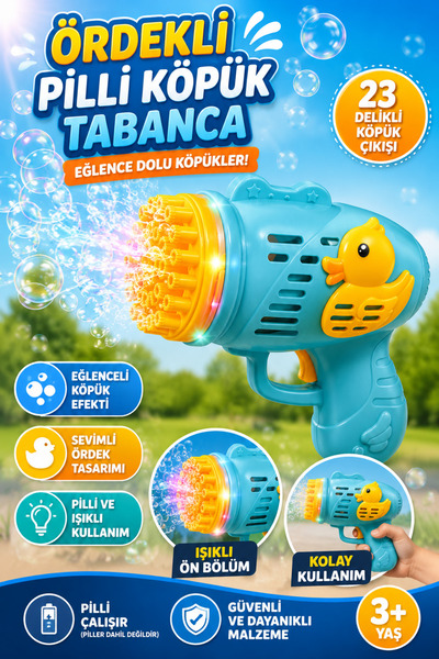 Tamsena Store Ördekli Köpük Baloncuk Tabancası Pilli Işıklı Köpük Oyuncağı Ço...