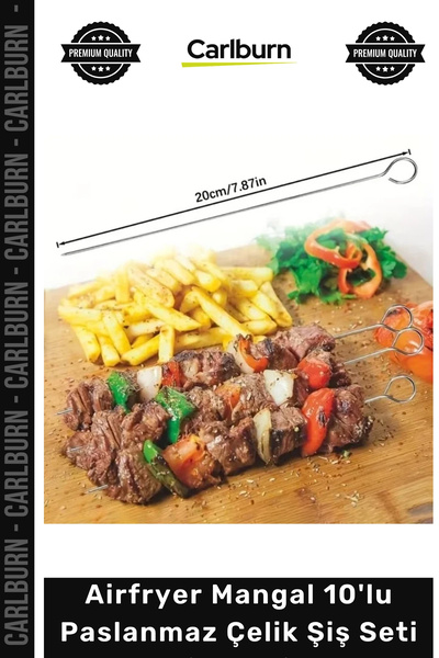 Carlburn #ŞişSeti Kaliteli Fırın Izgara Kamp Kebap Airfryer Mangal 10'lu Pasl...