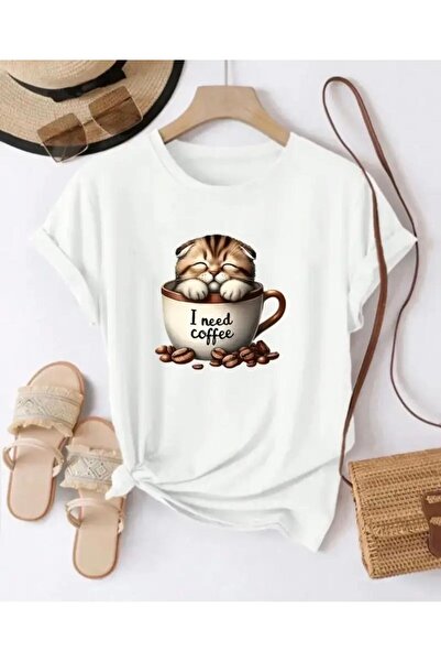 NIGRUM PARDUS تي شيرت نسائي من القطن بنسبة 100% مطبوع عليه I NEED COFFEE من N...