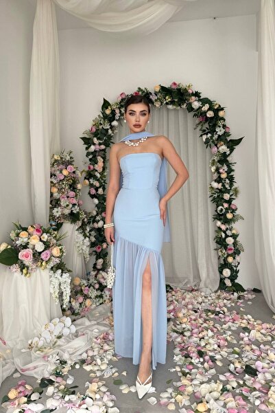Caddebostan Moda Shawl Detailed Strapless Mermaid Evening Dress Graduation an...