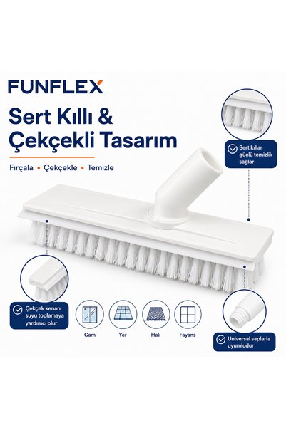 FunFlex 360° Döner Başlıklı Sert Kıllı Çekçekli Temizlik Fırçası Universal Sap Uyumlu