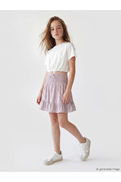 LC Waikiki Lcw Kids Pink Elastic Waist Floral Patterned Girls' Skirt