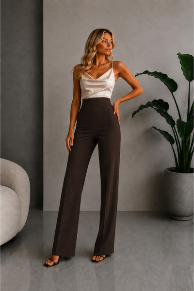 kikiriktekstil 10799 Women's High Waist Palazzo Patterned Fabric Trousers wit...