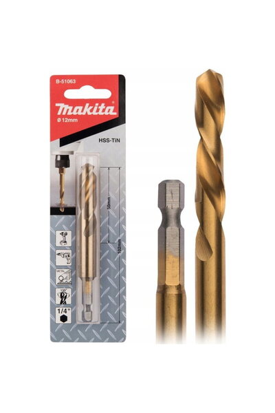 Makita 12mm x 102mm -1/4 " Antrenare hexagonală HSS-TiN Seria G Burghiu pentr...