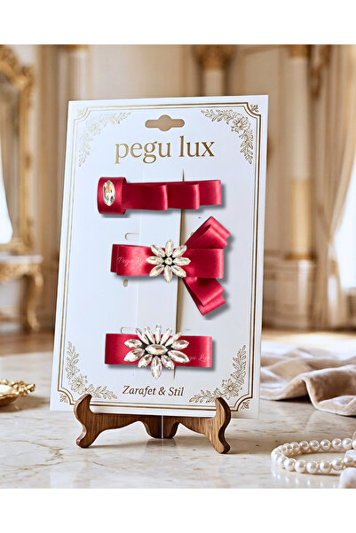 pegu baby collection Set de 3 agrafe cu piatră, cu panglică roșie din satin, ...