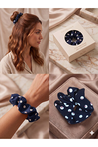 Aselaksesuarr İpeksi Dokulu Puantiye Desenli Kumaş Scrunchie Lastik Toka Fark...