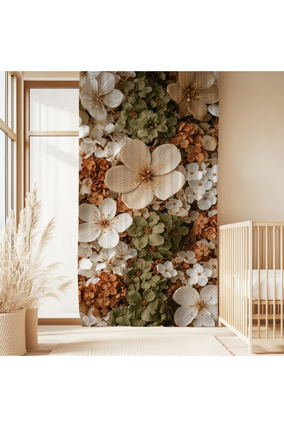 Hanna Home Kahverengi Bej Floral Desenli Kadife Görünümlü Salon Fon Perde