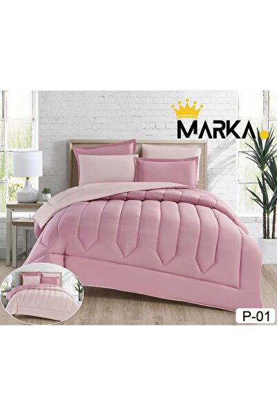 REDROSE COLOR Double-Sided Plain Quilted Bedspread 6 Pieces - Double-Sided Pl...