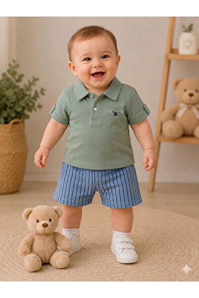 Baby Buu طقم صيفي للأطفال الأولاد مكون من تي شيرت بياقة منقوشة على شكل كلب وش...