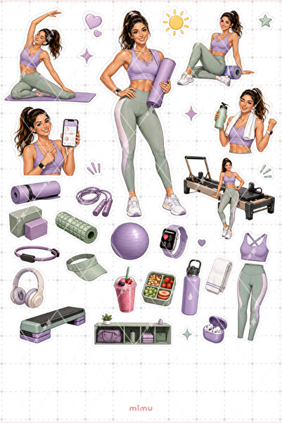 Mimu Art Studio Kişisel Antrenör Sticker Seti Fitness Pilates Temalı Dekorati...
