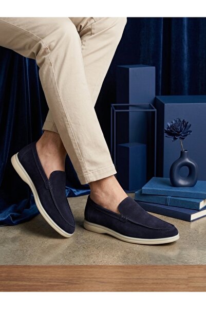BOA ABA0252 %100 İçi Dışı Hakiki Deri Erkek Lacivert Süet Casual Loafer Termo...