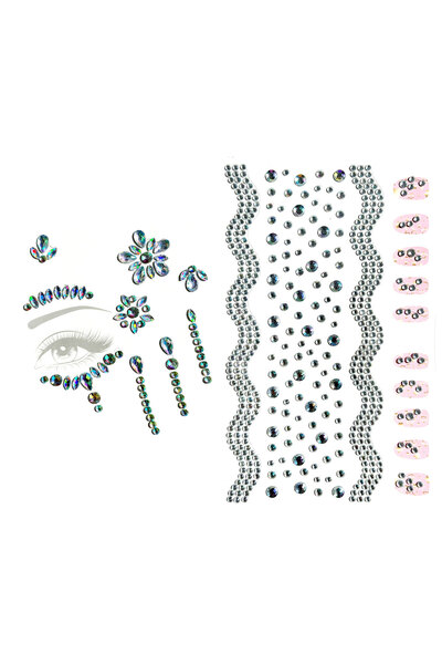 OEM Face and Hand Self-Adhesive Sticker Set, Gems, Rhinestone Crystals, Silve...