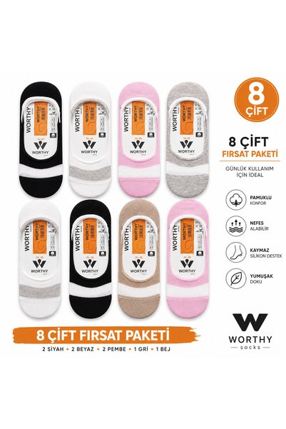 SBA SOCKS عبوة من 8 جوارب رياضية غير مرئية من القطن المزخرف للسيدات