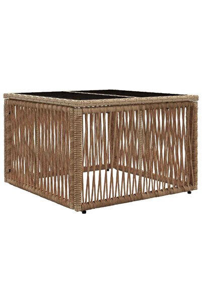 vidaxl Masă de Grădină Bej și negru 55 x 55 x 37 cm Ratan PE și sticlă