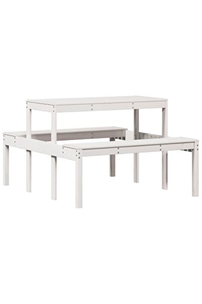 vidaxl Masă de picnic, alb, 110x134x75 cm, lemn masiv de pin