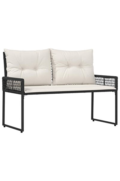 vidaxl Bancă de exterior cu pernă Negru și Alb crem 118 x 55 x 82 cm