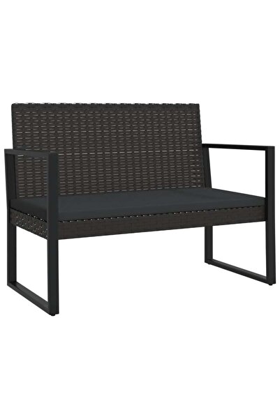 vidaxl Garden bench with cushions, black, 106 cm, polyrattan