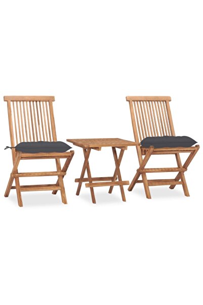 vidaxl Set mobilier exterior pliabil cu perne, 3 piese, lemn masiv tec