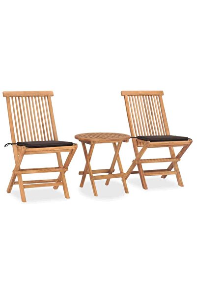 vidaxl Set mobilier exterior pliabil cu perne, 3 piese, lemn masiv tec