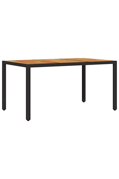 vidaxl Garden table, black acacia wood top 150x90x75 cm polyrattan