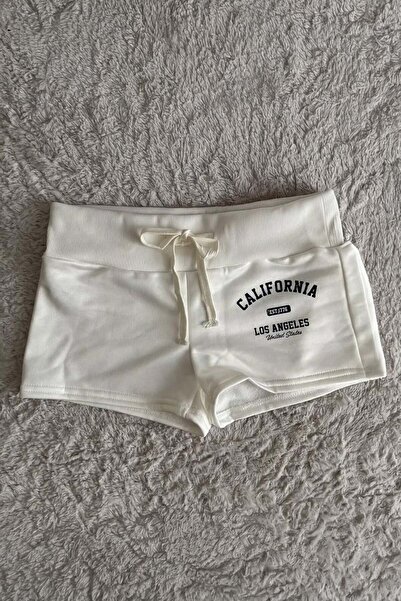 Köstebek White California Los Angeles Drawstring Y2K Mini Shorts