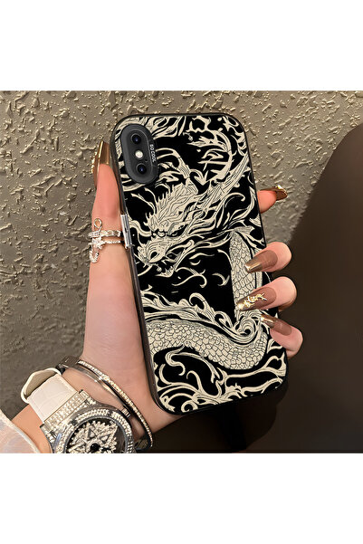 PATTERNOVA iPhone XS Max Uyumlu Klasik Ejderha Desenli Darbeye Dayanıklı Sili...