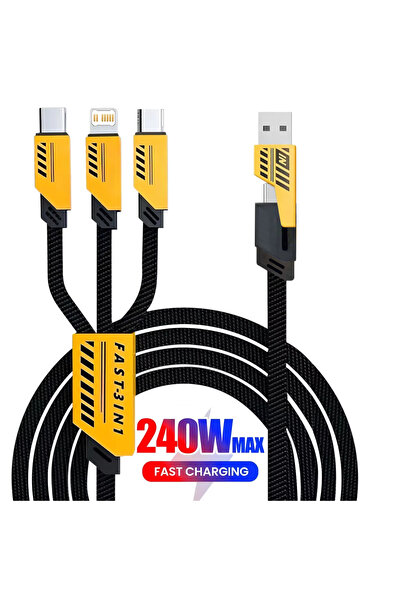Choice1 سلك شحن سريع أسود 3 في 2 بقوة 240 واط، كابل شحن Micro USB Type C بطول...