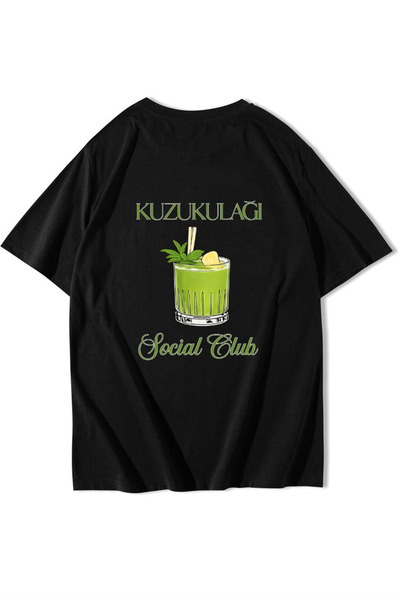 BRZ COLLECTION Tricou unisex oversize cu urechi de miel pentru cocktail, negru
