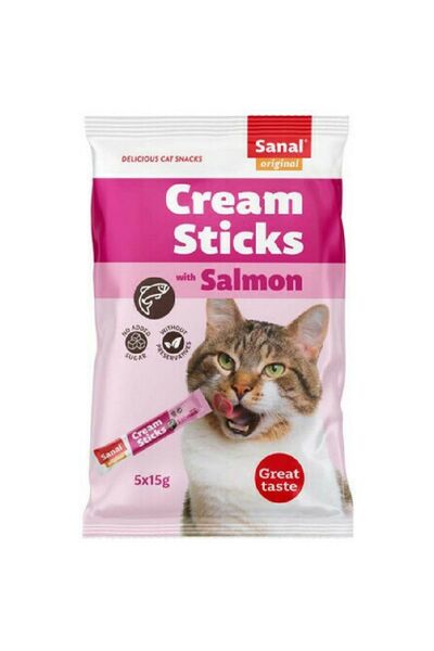 Sanal Λιχουδιά Γάτας Κρεμώδη Στικς Σολομού 5×15gr