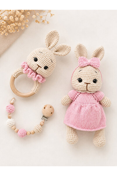 SineklikStoree El Yapımı Amigurumi Tavşan Kız Bebek Hediye Seti – Pembe Elbis...