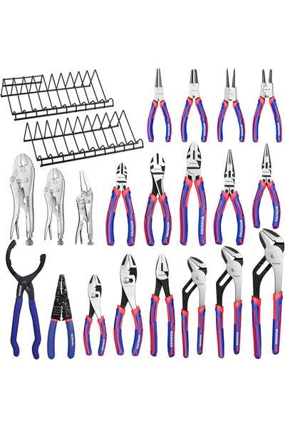 Workpro 20-Piece Pliers Set with Organizer Racks, Premium CR-V and Carbon Ste...