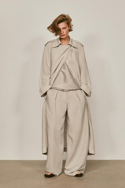 Massimo Dutti Keten karışımlı oversize trençkot - LIMITED EDITION