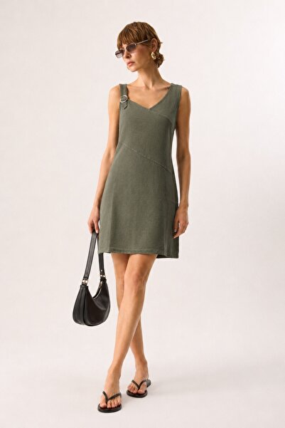VENA Angelica Regular Fit Keten Elbise-Haki