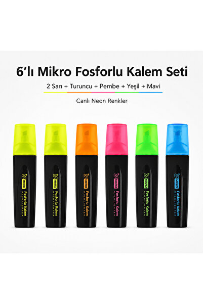 Mikro 6'lı Pastel Fosforlu Kalem Seti - Göz Yormayan Yumuşak Tonlar Highlight...
