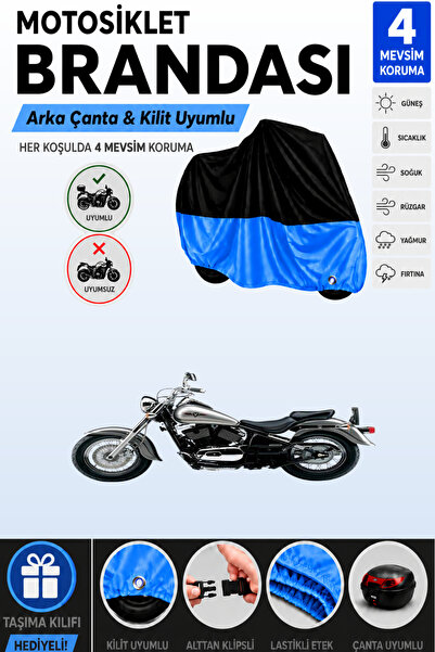 Cemku Double Black Top - Blue Bottom, Rear Bag Compatible Kawasaki Vn 800 Cla...