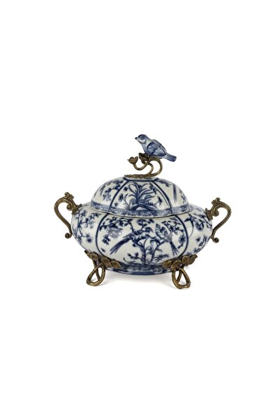 Mikasa Moor Mavi Bronz Kuş Kapaklı Kutu 34x20x27cm