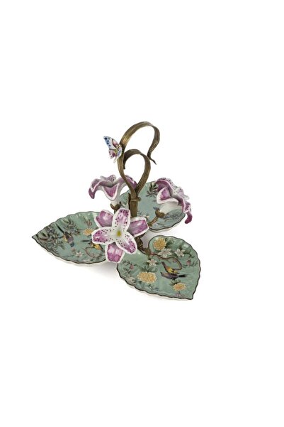Mikasa Moor Green Pink Bird Flower 3-Piece Presentation Tray 30X26Cm