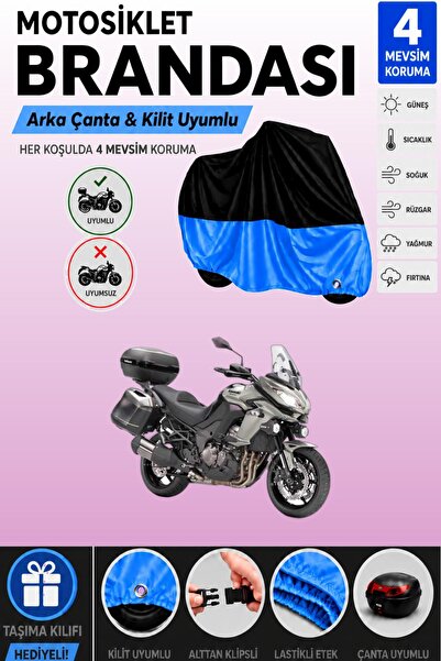 Cemku Double Black Top - Blue Bottom, Rear Bag Compatible Kawasaki Klz 1000 V...