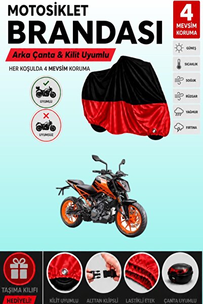 Cemku Double Black Top - Red Bottom, Rear Bag Compatible Ktm 200 Duke Motorcy...