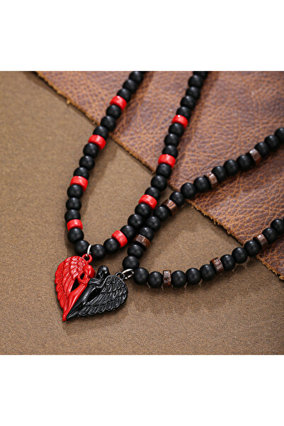 CTAL Jewelry set with chains, CTAL, gothic style, hearts with wings, red and ...