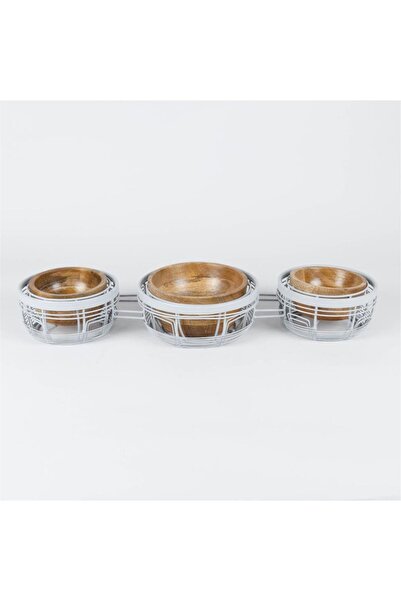 Blends Wire 3 Serving wood bowls with stand