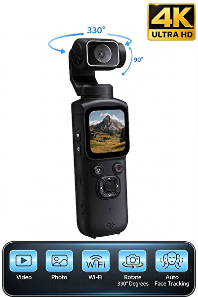TECHNOMEN 4K Pocket Camera Gimbal Kamera | WiFi Destekli 330° Döner Lensli Ak...