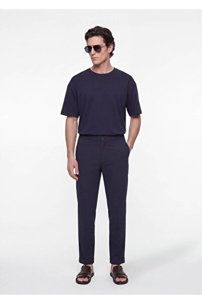 Ramsey Navy Blue Plain Woven Jogging Fit Casual Trousers