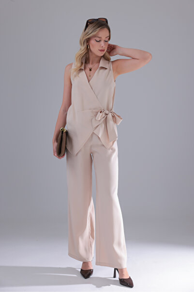 CEEMODA Zero Sleeves, Side Tie, Double Breasted Tencel Blazer, Elastic Waist ...