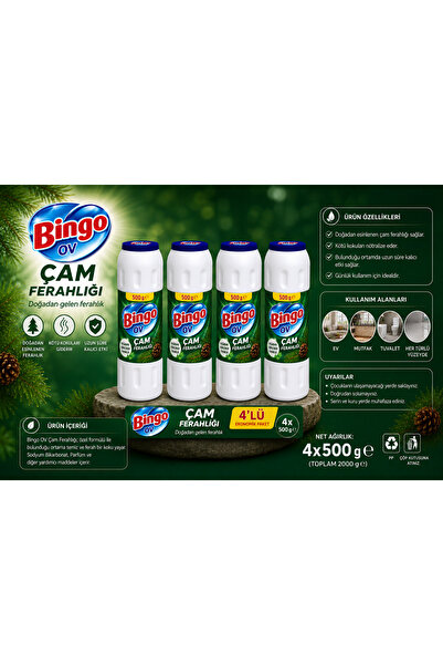Bingo Ov Toz Vim Mekanik Temizleme Tozu 500 gr x 4 Lu Set Çam Ferahlığı